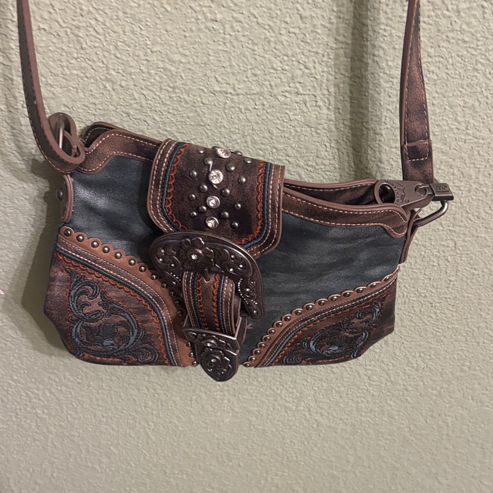 Elegant Brown and Blue Crossbody Bag